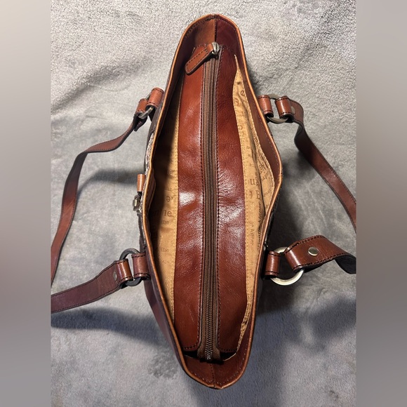 Etienne Aigner Cognac, Suede and Snakeskin Leather Tote w/ Silver Hardware - Picture 10 of 13